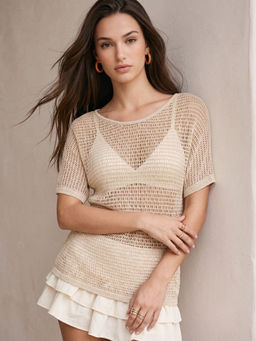 Outzidr - Beige Crochet Relaxed Top