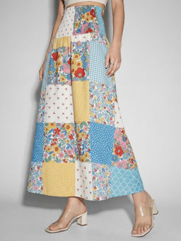 Outzidr - Multi Abstract Printed Flared Skirt