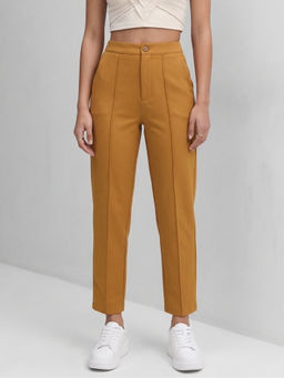 Outzidr - Brown Front Pintuck Straight Trouser