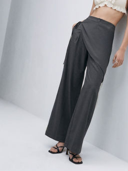 Outzidr - Charcoal Waist Wrap Wide Leg Pant