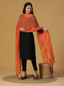 Shingora - Dark Rust Dobby Woven Zari Dupatta