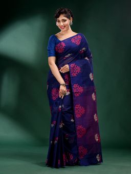CHARUKRITI - Navy Blue Pure Cotton Handwoven Soft Saree
