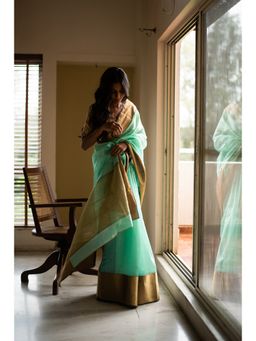 PRIYANKA RAAJIV - Lopa Aquamarine Silk Chanderi Saree with Unstitched Blouse