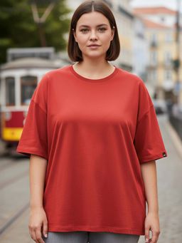 Bewakoof - Women's Red Oversized Plus Size T-shirt