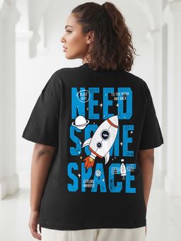 Bewakoof - Women's Black Space X Graphic Printed Oversized Plus Size T-shirt