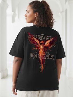 Bewakoof - Harry Potter Women's Black Order Of The Phoenix Graphic Printed Oversized Plus Size T-shirt