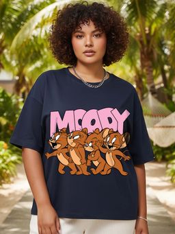 Bewakoof - Women's Blue Moody Jerry Graphic Printed Oversized Plus Size T-shirt