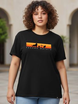 Bewakoof - Women's Black Hakuna Graphic Printed Boyfriend Plus Size T-shirt