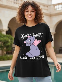 Bewakoof - Women's Black Cuteness Spell Graphic Printed Plus Size Boyfriend T-shirt