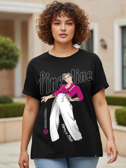 Bewakoof - Women's Black Watermelon Sugar Graphic Printed Boyfriend Plus Size T-shirt