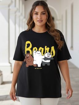 Bewakoof - Cartoon Network Women's Black Bears In The City Graphic Printed Oversized Plus Size T-shirt