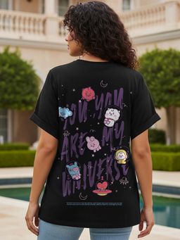 Bewakoof - Women's Black BTS My Universe Graphic Printed Plus Size Boyfriend T-shirt