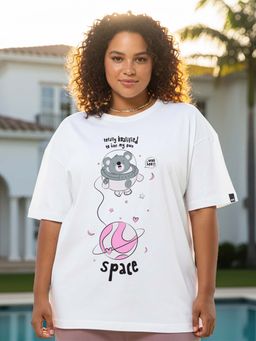 Bewakoof - Women's White Totally Koalified Graphic Printed Oversized Plus Size T-shirt