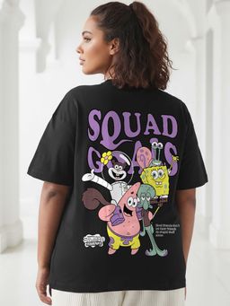 Bewakoof - Heavy Duty 1.0 SpongeBob Women's Black Graphic Printed Oversized Plus Size T-shirt