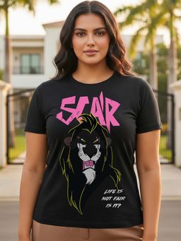 Bewakoof - Official Disney Women's Black Oscar Graphic Printed Plus Size T-shirt