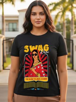 Bewakoof - Women's Jet Black Swag Rani Graphic Printed Plus Size T-shirt