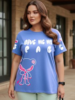 Bewakoof - Women's Skipper Blue Give Me Space Graphic Printed Boyfriend Plus Size T-shirt