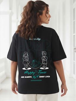 Bewakoof - Official Squid Game Women's Black Jump Rope Graphic Printed Oversized Plus Size T-shirt