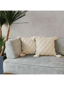 LUSHLYF - Ivory Diamond Tufted Cushion Cover - off White (Pack of 2)
