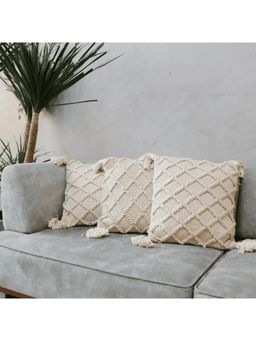 LUSHLYF - Ivory Diamond Tufted Cushion Cover - off White (Pack of 3)