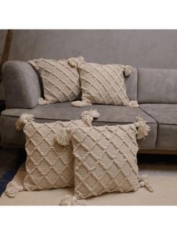 LUSHLYF - Ivory Diamond Tufted Cushion Cover - off White (Pack of 4)