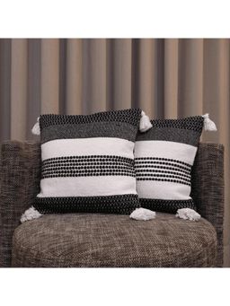 LUSHLYF - Monochrome Stripes Tufted Cushion Cover - Black (Pack of 2)