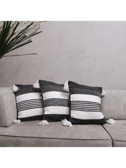 LUSHLYF - Monochrome Stripes Tufted Cushion Cover - Black (Pack of 3)
