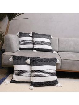 LUSHLYF - Monochrome Stripes Tufted Cushion Cover - Black (Pack of 4)