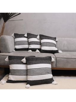 LUSHLYF - Monochrome Stripes Tufted Cushion Cover - Black (Pack of 5)