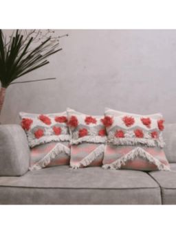 LUSHLYF - Embroidery Soft Cotton Slub Tufted Boho Charm Sofa and Cushion Cover - Grey (Pack of 3)