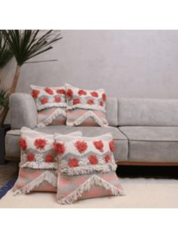 LUSHLYF - Embroidery Soft Cotton Slub Tufted Boho Charm Sofa and Cushion Cover - Grey (Pack of 4)