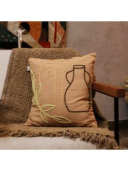 LUSHLYF - Boho Pottery Embroidered Tufted Cushion Cover - Beige