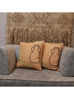LUSHLYF - Boho Pottery Embroidered Tufted Cushion Cover - Beige (Pack of 2)
