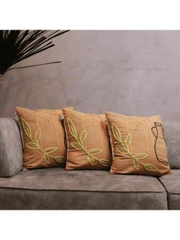 LUSHLYF - Boho Pottery Embroidered Tufted Cushion Cover - Beige (Pack of 3)