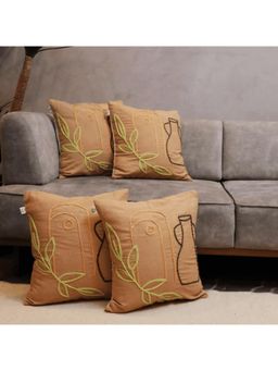 LUSHLYF - Boho Pottery Embroidered Tufted Cushion Cover - Beige (Pack of 4)