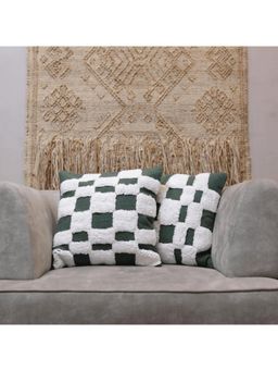 LUSHLYF - Checkered Chic Tufted Cushion Cover - Green (Pack of 2)