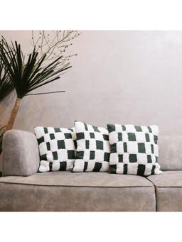 LUSHLYF - Checkered Chic Tufted Cushion Cover - Green (Pack of 3)