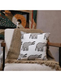 LUSHLYF - Chevron Elephant Tufted Embroidered Cushion Cover - White