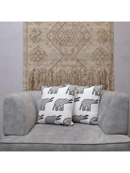 LUSHLYF - Chevron Elephant Tufted Embroidered Cushion Cover - White (Pack of 2)