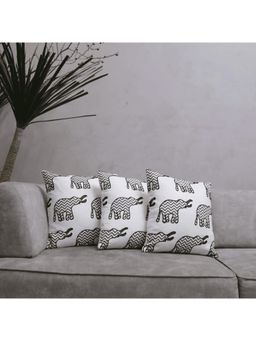 LUSHLYF - Chevron Elephant Tufted Embroidered Cushion Cover - White (Pack of 3)