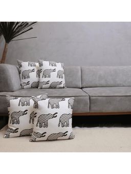 LUSHLYF - Chevron Elephant Tufted Embroidered Cushion Cover - White (Pack of 4)