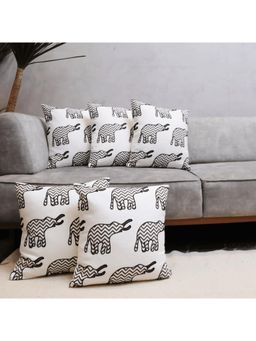 LUSHLYF - Chevron Elephant Tufted Embroidered Cushion Cover - White (Pack of 5)