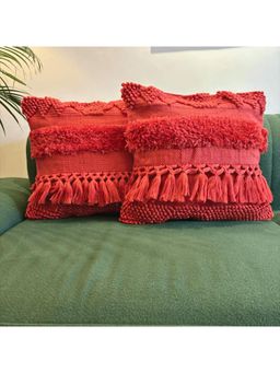 LUSHLYF - Crimson Charm Tufted Cushion Cover - Red (Pack of 2)