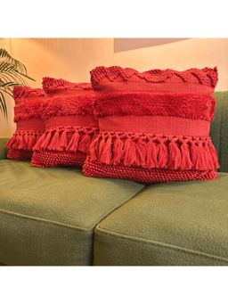 LUSHLYF - Crimson Charm Tufted Cushion Cover - Red (Pack of 3)