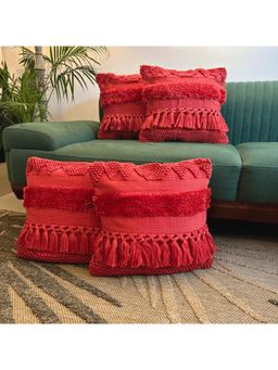 LUSHLYF - Crimson Charm Tufted Cushion Cover - Red (Pack of 4)