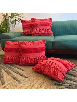 LUSHLYF - Crimson Charm Tufted Cushion Cover - Red (Pack of 5)
