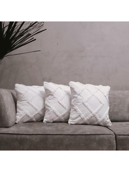 LUSHLYF - Diamond Ivory Tufted Cushion Cover - White (Pack of 3)