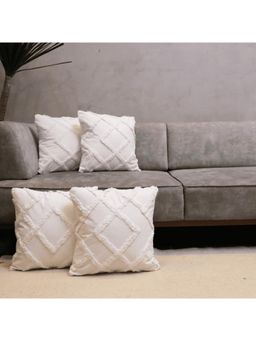 LUSHLYF - Diamond Ivory Tufted Cushion Cover - White (Pack of 4)