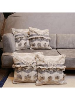 LUSHLYF - Embroidery Soft Cotton Slub Tufted Earthy Waves Sofa and Cushion Cover - Cream (Pack of 4)
