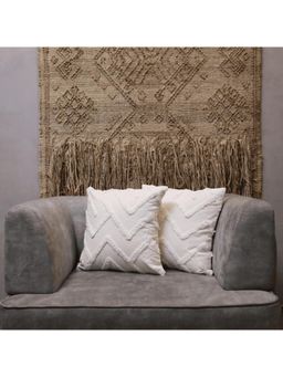 LUSHLYF - Ivory Chevron Tufted Cushion Cover - White (Pack of 2)